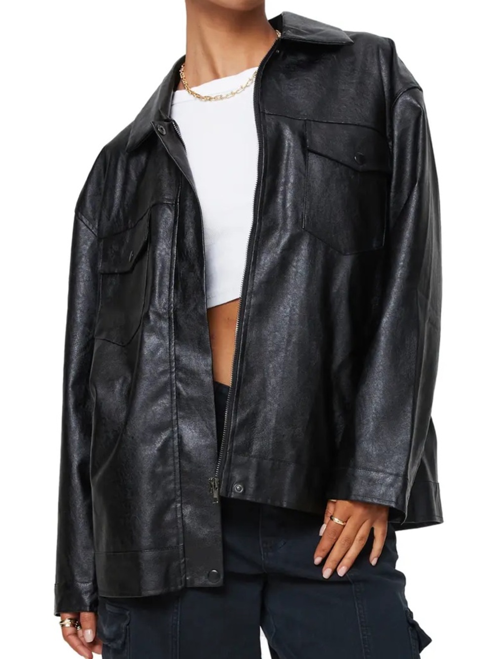 Princess Polly “Callie” Oversized Black Faux Leather zipped Jacket sz 4 - Picture 5 of 16